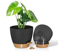 ZMTECH Vaso per Piante da 25 cm con Presa D'acqua Fioriere Autoinnaffianti con Fori Di Drenaggio e Sottovaso in Plastica per Piante da Interno e Da Esterno (Nero, Confezione da 2)