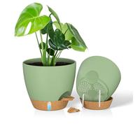 ZMTECH Vaso per Piante da 25 cm con Presa D'acqua Fioriere Autoinnaffianti con Fori Di Drenaggio e Sottovaso in Plastica per Piante da Interno e Da Esterno (Verde, Confezione da 2)