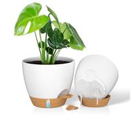 ZMTECH Vaso per Piante da 25 cm con Presa D'acqua Fioriere Autoinnaffianti con Fori Di Drenaggio e Sottovaso in Plastica per Piante da Interno e Da Esterno (Bianco, Confezione da 2)