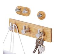 ZMTT Ganchos autoadhesivos, 3 paquetes de ganchos adhesivos de pared para toallas, percha de bambú de acero inoxidable para baño, cocina, dormitorio