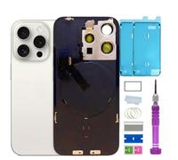 ZMVDJZ 15 Pro Max - Repuesto de cristal trasero con placa y cable flexible y todas las piezas para iPhone 15pro Max (titanio blanco, 6.7 pulgadas) + cinta impermeable + herramientas de reparación