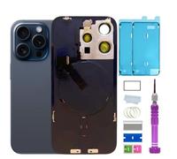 ZMVDJZ 15 Pro Max - Repuesto de cristal trasero con placa y cable flexible y todas las piezas para iPhone 15pro Max (titanio azul, 6.7 pulgadas) + cinta impermeable + herramientas de reparación