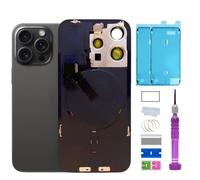 ZMVDJZ 15 Pro MAX - Repuesto de Cristal Trasero con Placa y Cable Flexible y Todas Las Piezas para iPhone 15pro MAX (Titanio Negro, 6.7 Pulgadas) + Cinta Impermeable + Herramientas de reparación