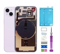 ZMVDJZ Repuesto de cristal trasero 14 con placa y cable flexible y todas las piezas para iPhone 14 (medianoche, 6.1 pulgadas) + cinta impermeable + herramientas de reparación (morado)