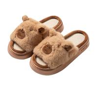 ZNEL Carpincho De Peluche Suave Punta Abierta Zapatillas De Lino Animales Algodón Zapatos De Casa Silenciosos Pantuflas De Pareja Suela Gruesa Antideslizante(38/39 EU, Brown)