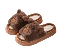 ZNEL Carpincho De Peluche Suave Punta Abierta Zapatillas De Lino Animales Algodón Zapatos De Casa Silenciosos Pantuflas De Pareja Suela Gruesa Antideslizante(42/43 EU, Coffee)