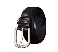 ZNEL Cinturón Minimalista De Piel De Vacuno Auténtica Cinturones para Hombre Y Mujer Hebilla De Plata Antigua Grabada Correa para Uso Casual Y para Vaqueros(100cm/39, Black)