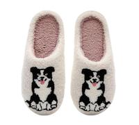ZNEL Mujer Hombre Lindo Pastor Estampado Pantuflas De Peluche con Diseño De Animales Espuma Viscoelástica Suave Y Cálida Antideslizante Zapatos De Forro Polar(38/39 EU, Border Collie)