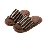 ZNEL Mujer Pantuflas De Rayas De Colores Suave Y Esponjosa Puntera Abierta Sandalias Cómodas Planas Antideslizantes Zapatillas De SPA(40/41 EU, Coffee)