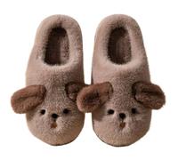 ZNEL Mujeres Hombres Peluche Perro Orejudo Y Pajarita Pantuflas Zapatillas Animales De Dibujos Animados Zapatos Antideslizantes, Cálidos Y Acogedores Interior Y Exterior(42/43 EU, Brown)