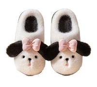 ZNEL Mujeres Hombres Peluche Perro Orejudo Y Pajarita Pantuflas Zapatillas Animales De Dibujos Animados Zapatos Antideslizantes, Cálidos Y Acogedores Interior Y Exterior(36/37 EU, White)