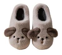 ZNEL Mujeres Hombres Peluche Perro Orejudo Y Pajarita Pantuflas Zapatillas Animales De Dibujos Animados Zapatos Antideslizantes, Cálidos Y Acogedores Interior Y Exterior(42/43 EU, Gray)