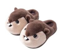 ZNEL Pantuflas De Algodón con Diseño De Ardilla De Dibujos Animados Zapatos De Felpa Suave De Animales Zapatillas para Mujer Y Hombre Dormitorio Y Sala De Estar(44/45 EU, Coffee)