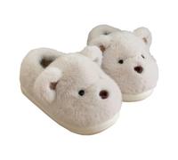 ZNEL Pantuflas De Invierno Suaves Y Esponjosas Zapatillas De Algodón Cálidas Suaves Y Cómodas Lindo Diseño De Oso Suela Suave Zapatos(38/39 EU, Offwhite)