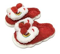 ZNEL Pantuflas De Peluche con Animal Peludo De León De Suerte para Mujeres, Hombres Y Adolescentes Abierta Y Cerrada Antideslizantes Zapatillas para El Hogar(36/37 EU, C-Red)