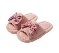 ZNEL Pantuflas De Seda con Lazo Zapatillas Piel Suave Y Afelpada Puntera Abierta Zapatos De Algodón Calzado para Temporada Navideña De Primavera, Otoño E Invierno(38/39 EU, Pink)