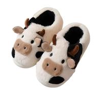 ZNEL Pantuflas Extragrandes De Algodón con Dibujos De Vaca Zapatos Dibujos De Animales Adorables Zapatillas De Casa Antideslizantes De Felpa Esponjosa para Hombre Y Mujer(38/39 EU, Black)