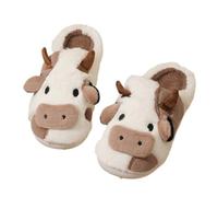 ZNEL Pantuflas Extragrandes De Algodón con Dibujos De Vaca Zapatos Dibujos De Animales Adorables Zapatillas De Casa Antideslizantes De Felpa Esponjosa para Hombre Y Mujer(48/49 EU, Brown)