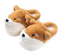 ZNEL Zapatillas para Hombre Mujer Adulto Cálido Acogedor Peluche Divertido Akita Perro Pantuflas Antideslizantes De Interior Zapatos De Invierno De Fondo Grueso(38/39 EU, Yellow)