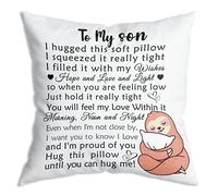ZNGFON Hug This Pillow Until You Can Hug Me Son Gifts Fundas de almohada suaves de 18 x 18 pulgadas, Navidad, cumpleaños, regalos de graduación de mamá y papá, regalo del día del niño, regalos de