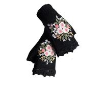 ZNJAMN Guantes Sin Dedos 2 pares de calentadores muñeca for mujer, guantes sin dedos tejidos invierno con flores bordadas, manoplas orificio for el pulgar Para Invierno(Black)