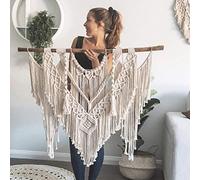 ZNKZJ Tapiz colgante de pared de macramé Boho Chic Decoración de pared Cuerda de algodón natural tejida hecha a mano Tapiz de pared Elegante borla Franja Decoración del hogar,Beige-100x100cm