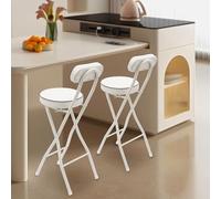 ZNLLQZN 2 taburetes de bar portátiles plegables con respaldo, para cocina, bar y actividades al aire libre, capacidad de carga 125 kg, altura 88 cm (blanco)