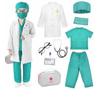 Znnhnn 9 Bata Medico Niño Set Disfraz Medico Niño Maletin Medicos Juguete Disfraces Accesorios para Carnaval Halloween Cosplay Fiesta Regalos para Niños Niñas de 5 a 6 Años (Azul)