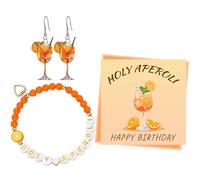 Znnhnn Aperol Regalos Mujer, 1 pulsera Aperol y pendientes de copa de vino Aperol tarjetas de felicitación HAPPY BIRTHDAY, Aperol Deko para Aperol Spritz Regalo,Amiga Colegas Familia