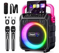 Znoyaf Máquina de karaoke para adultos y niños, altavoz Bluetooth 5.3 portátil con 2 micrófonos inalámbricos, ajuste de graves/agudos, control remoto y luz LED, compatible con REC/FM/AUX/USB/TF para