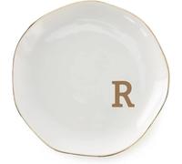 ZNTIHZ Bandeja de joyería con Plato de Anillo con Iniciales, Compromiso de Boda con Monograma AZ for Mujeres, Amigas, Hermana, cerámica Blanca para Guardar y Exhibir Aretes(R)