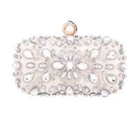 ZNTIHZ Bolso de mano for mujer, bolso con perlas cristal, lujo, noche bordado, boda Para Cenas Y Riestas(WHITE)