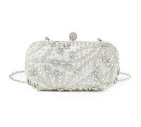 ZNTIHZ Bolso de noche bordado hecho a mano con diamantes imitación cuentas y patrón flores, bolso for fiesta, boda cena Para Cenas Y Fiestas(Silver)