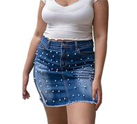 ZNTIHZ Falda Vaquera con Borde áspero y Lavado Fino for Mujer, Cintura Alta elástica Cuentas, 1 Uds para El Ocio Diario,La Playa(4XL)