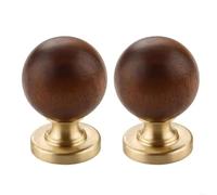 ZNTIHZ Manija redonda de madera y latón for cajón, pomo Vintage, fácil usar, for muebles gabinetes del hogar, 2 uds Para Cajones Armarios Cocina(Color 2)