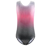 ZNYUNE Chica Leotardo Gimnasia Clásica sin Mangas con Lentejuelas, B434-Rosa Negro Blanco, 5-6 Años