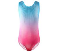 ZNYUNE Chica Leotardo Gimnasia Clásica sin Mangas con Lentejuelas, B453-C1-Bleu rosa púrpura, 7-8 Años