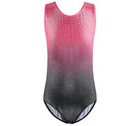 ZNYUNE Chica Leotardo Gimnasia Clásica sin Mangas con Lentejuelas, B453-Rosa púrpura negro, 7-8 Años