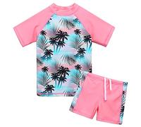 ZNYUNE Niña Traje de Baño Impreso 2 Piezas Top Manga Corta + Shorts 200 Coco-Rosa NO.4A