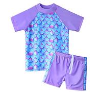 ZNYUNE Niña Traje de Baño Impreso 2 Piezas Top Manga Corta + Shorts 366 Sirena-Morado NO.10A