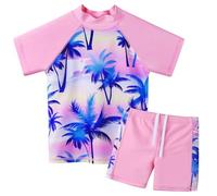 ZNYUNE Niña Traje de Baño Impreso 2 Piezas Top Manga Corta + Shorts S451 RosaCoco 8A