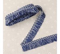 ZNZAKKA Ribete de flecos de costura azul y blanco con borlas para cortina, almohada, alfombra, paraguas decorativo (1.35 pulgadas x 6 yardas)