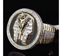 ZOAPDEBCE Anillos de plata antiguos, Joyería Anillo de oro de 18 quilates de dos tonos del rey egipcio Tutankamón Anillo de hombre(11)