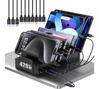 Zobirez - Estación de carga de 320 W para múltiples dispositivos, estación de carga rápida USB C de 10 puertos para MacBook, iPhone, teléfono celular Android, iPad, tablet, organizador de múltiples