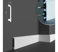 Zócalo de 2 metros, medidas 7,8 x 1,3 cm, zócalo de duropolímero HDPS (más resistente que el PVC y la madera), color blanco, se puede pintar, no hace moho, con espacio para pasar cables - HCR519