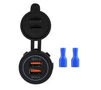 Zócalo de carga USB QC3.0 de carga dual, 12 V/24 V de aluminio impermeable doble USB cargador de coche adaptador de corriente para marino, barco, motocicleta, camión, coche y más