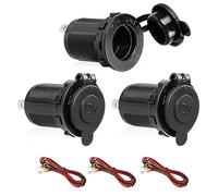 Zócalo del Encendedor de Cigarrillos Toma Mechero 12V/24V, Toma De Encendedor con Fusible y Cable 1m, Enchufe Mechero Impermeable para Motocicleta ATV RV (3 Piezas)