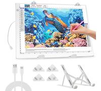 Zocelight Almohadilla de luz A3 para kit de pintura de diamantes, 4800Lux súper brillante de 5 mm, tablero de luz de diamante ultrafino con soporte y clip, caja de luz de atenuación de 3 niveles para