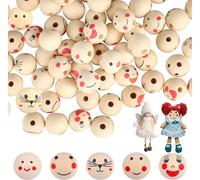 Zocipro 150Pcs Cuentas de Madera con Caras, Bolas de Madera Redondas con Agujero, Abalorios Madera Natural de 20mm para Las Decoraciones Hechas a Mano, Pendientes, Macramé, Pulseras y Joyas