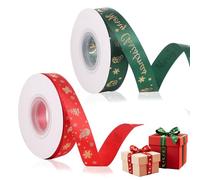 Zocipro 2 Rollos Cintas de Navidad 2,3cm x 23m, Cinta de Satén Rojo/Verde con Motivos Navideños para Envolver Regalos, Árbol de navidad, Boda, Manualidades, Costura